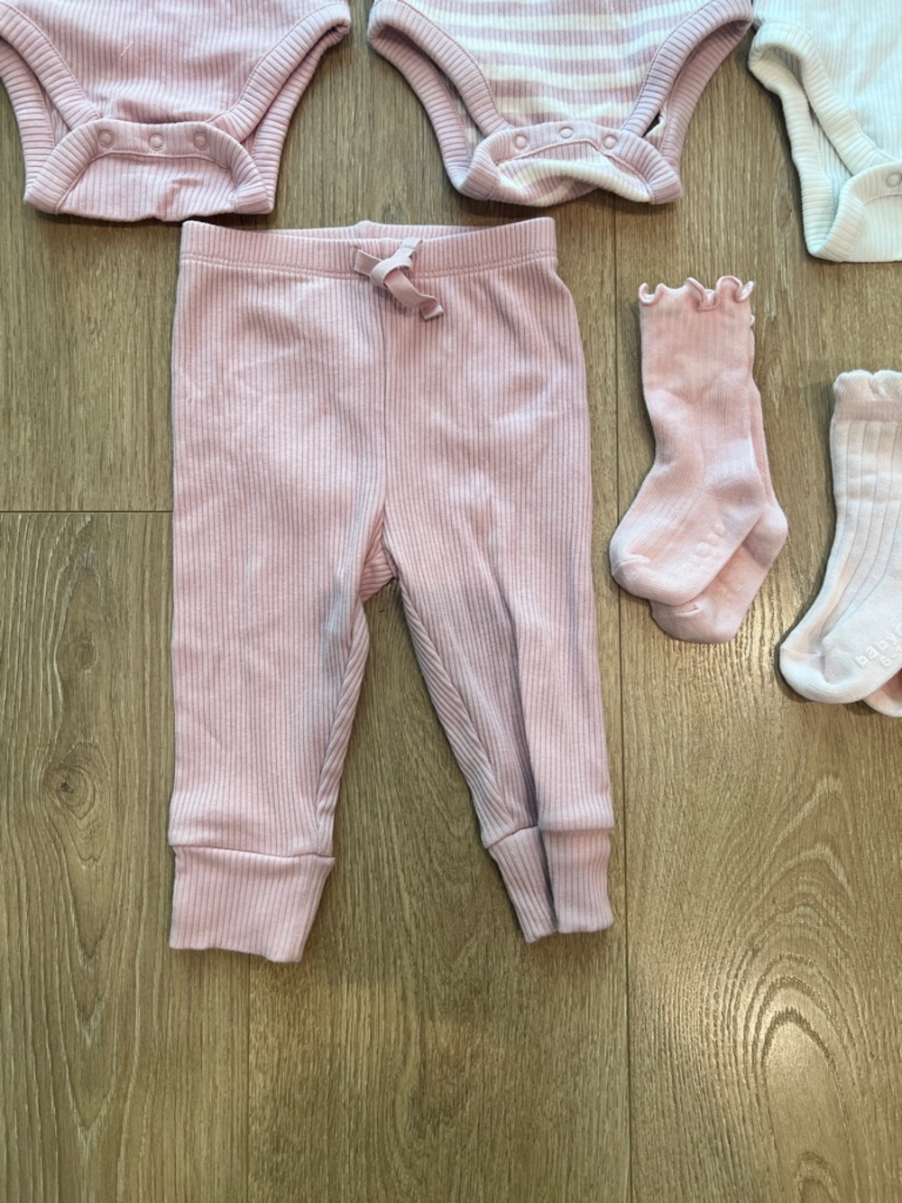 GAP Baby Ribbed Long-Sleeve One-Pieces and Pants Set in Pink and Cream - Picture 5 of 9